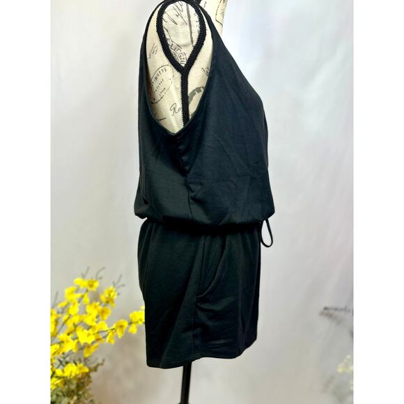 LBLC the Label Lauren Romper Drawstring Waist Pockets Black M - Picture 12 of 16